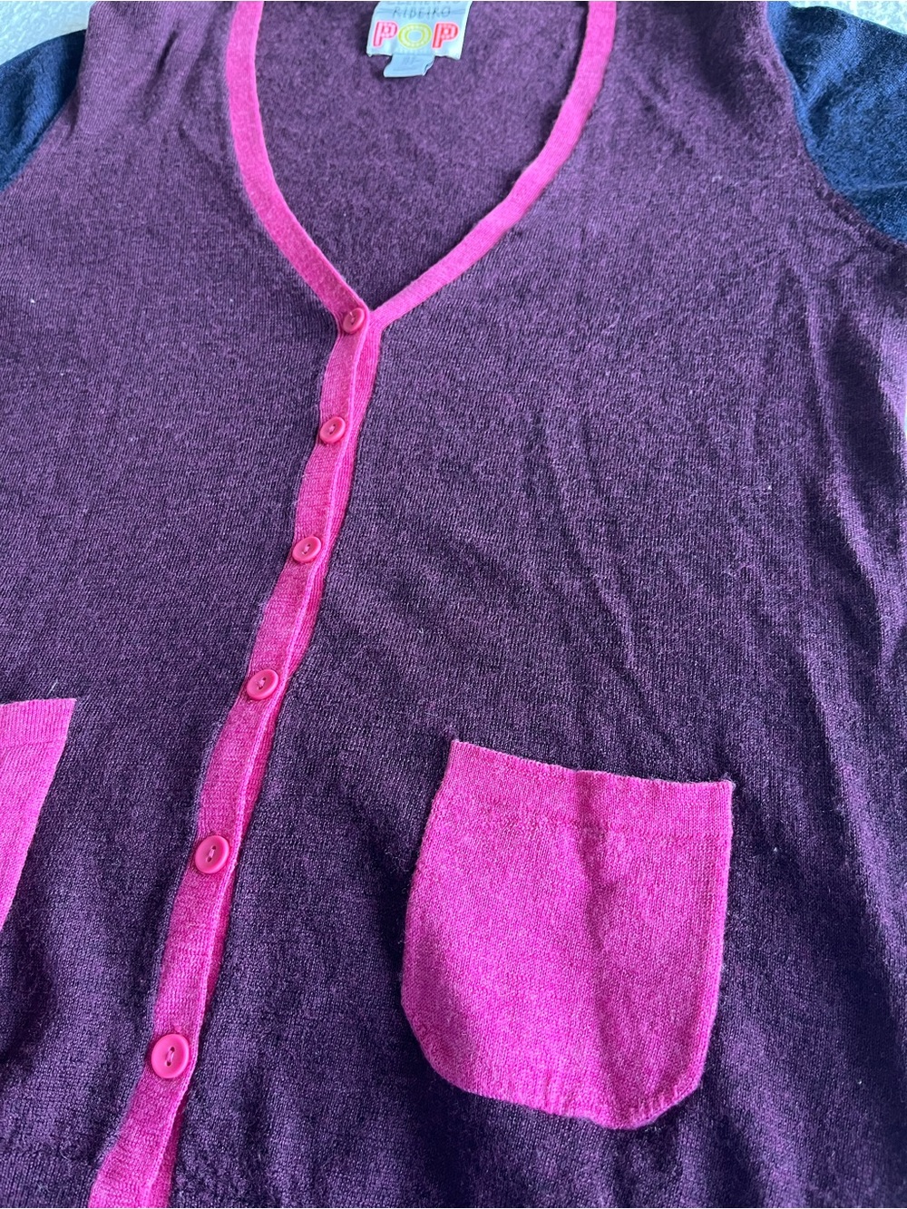 Clements Ribeiro POP Colorblock Woolmark Merino Wool Cardigan Size M Plum - Picture 9 of 12